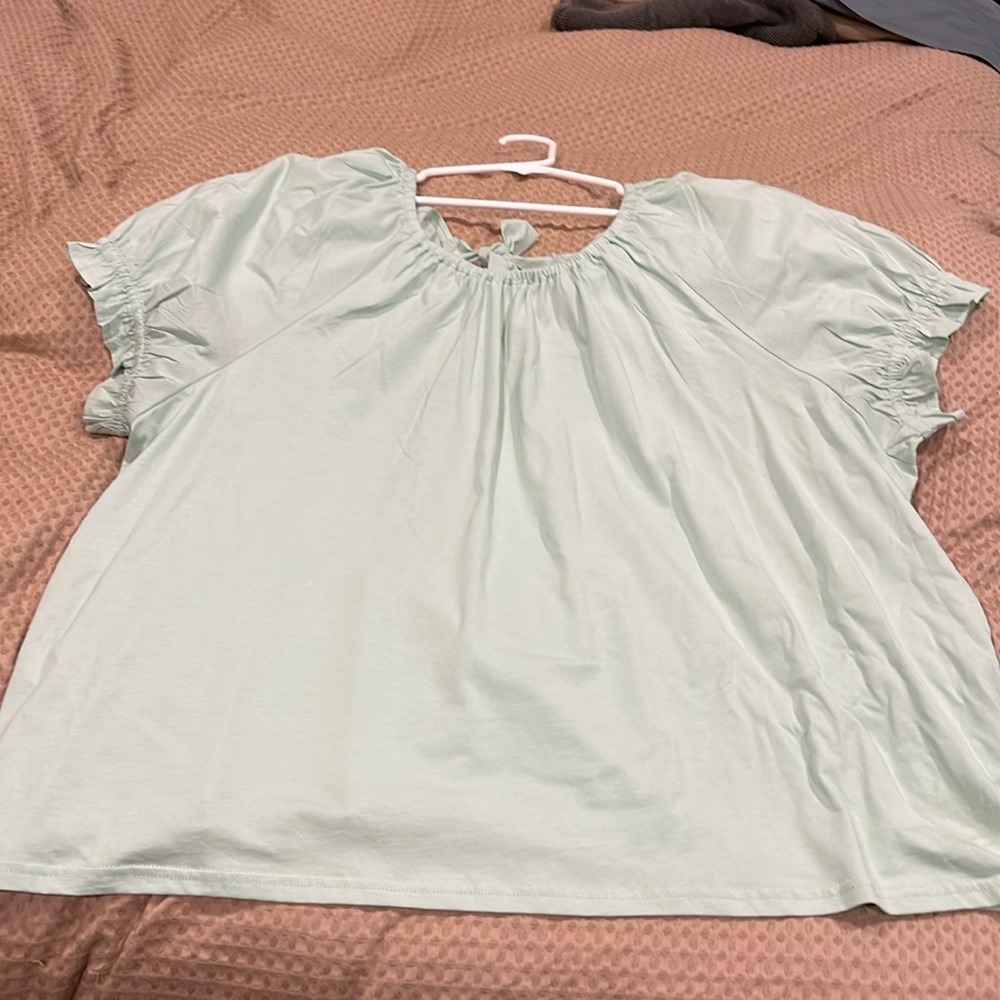 JCrew off the shoulder or puff sleeve shirt mint green